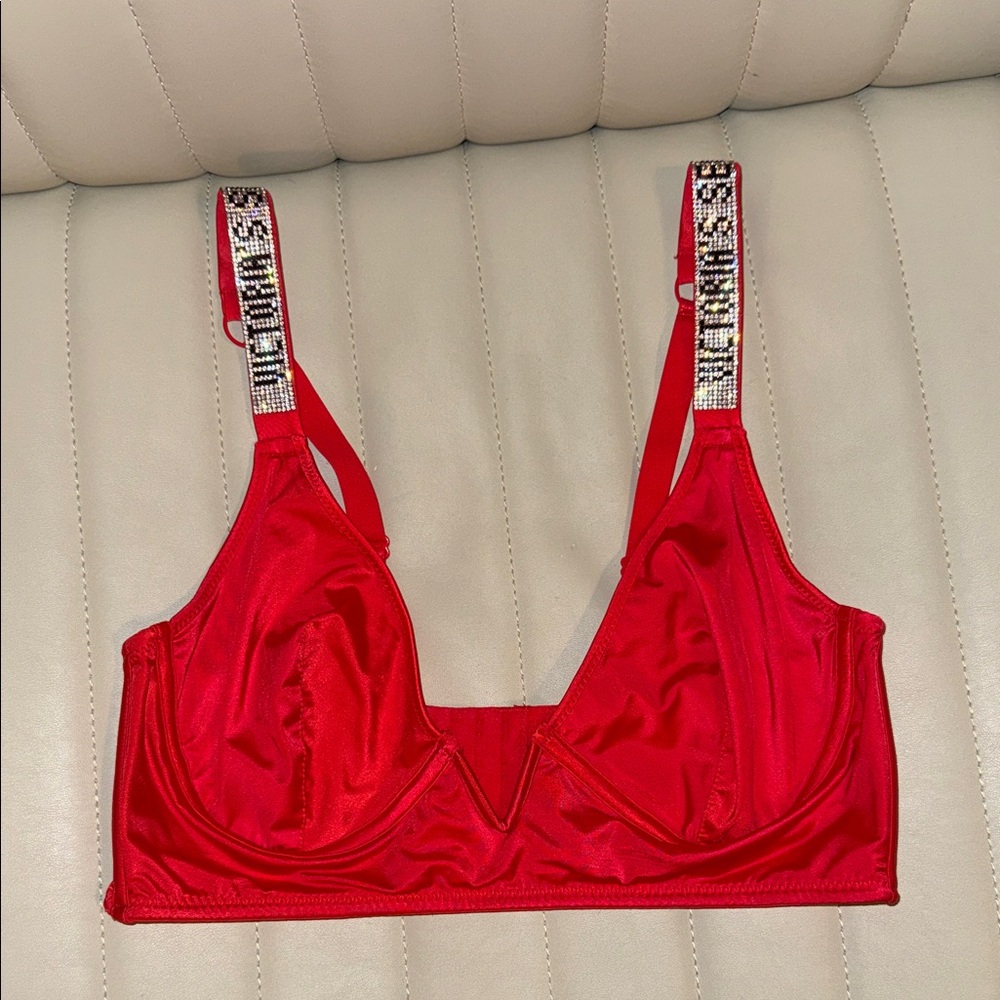 Victoria's Secret Red Satin Bralette with Embellished Straps